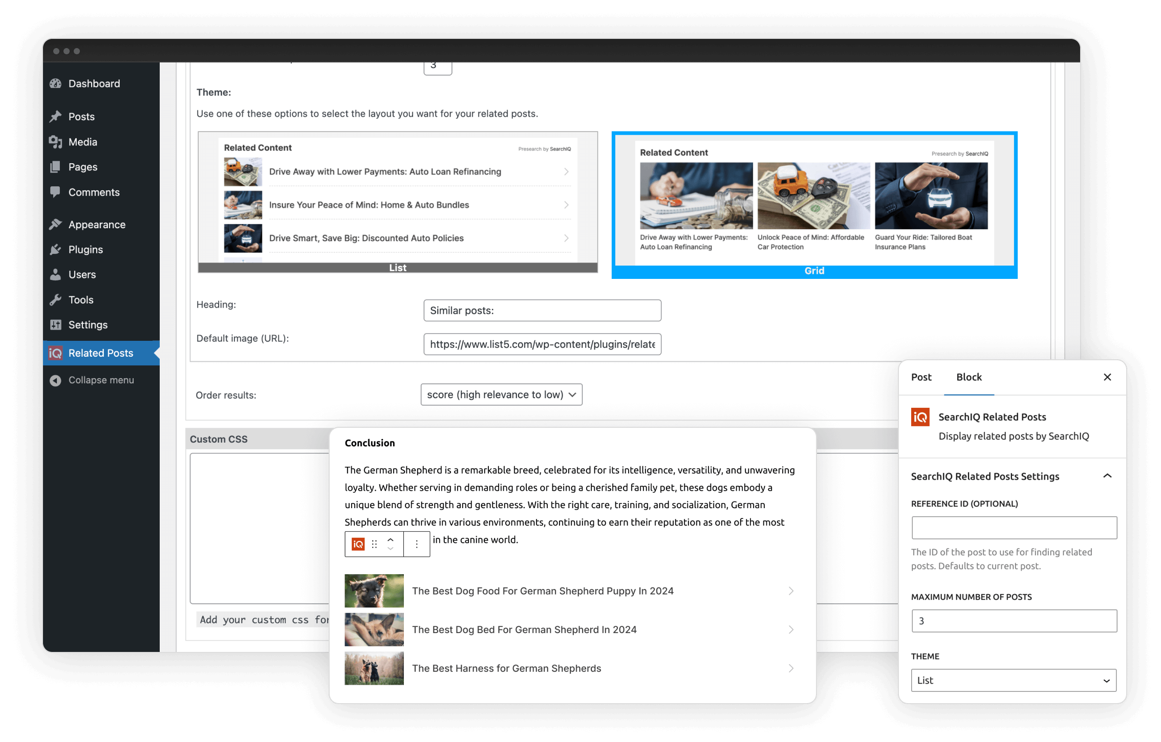 related posts plugin dashboard